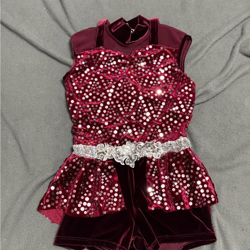 Sparkling Burgundy Kids dance Costume XLC